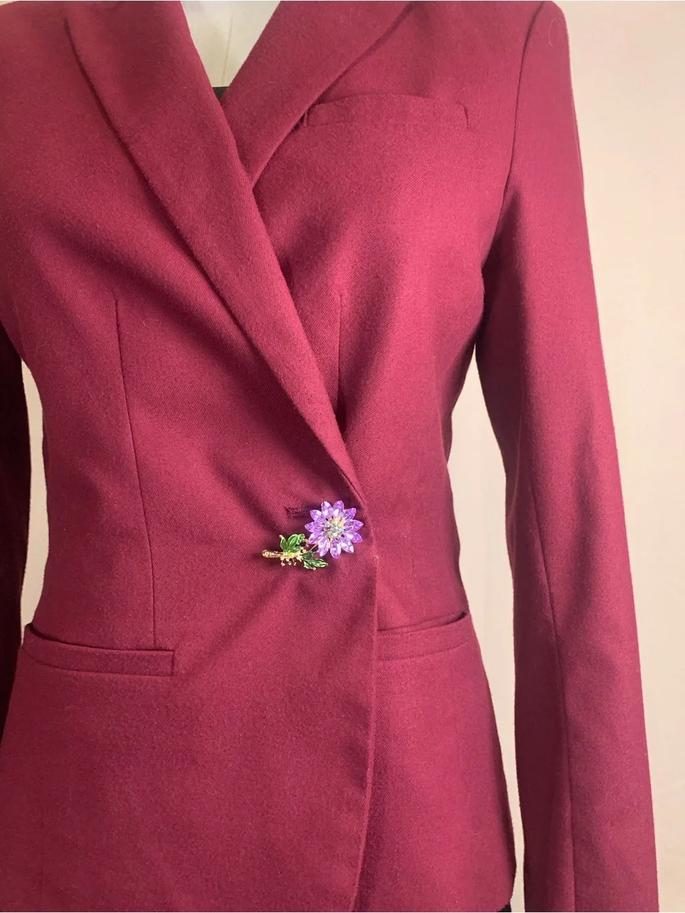 Rhinestone Flower Brooch Purple Amethyst Gold Tone